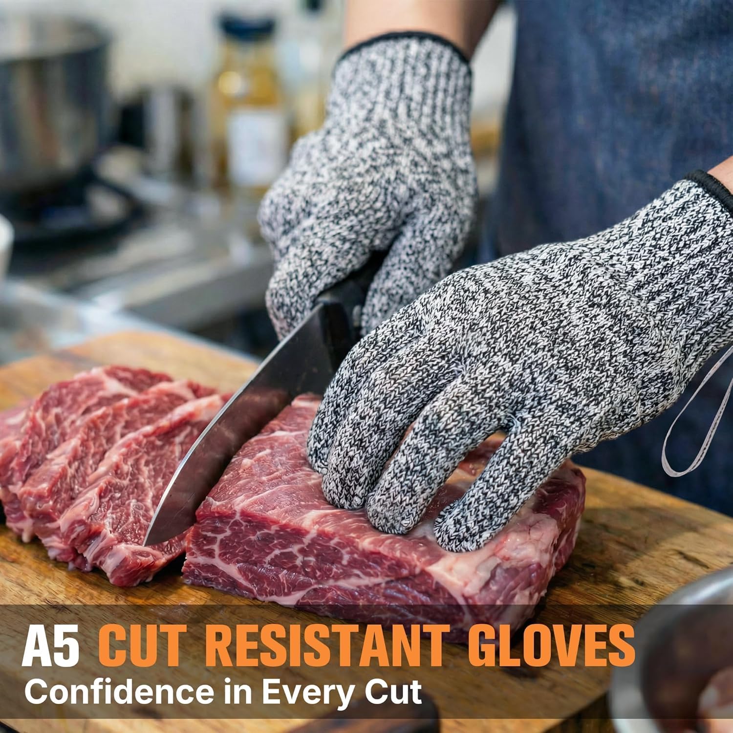 Guantes Resistentes a Cortes Safe & Savvy, Nivel 5, Lavables a Máquina, 1 Par, Negro - (C310-K)