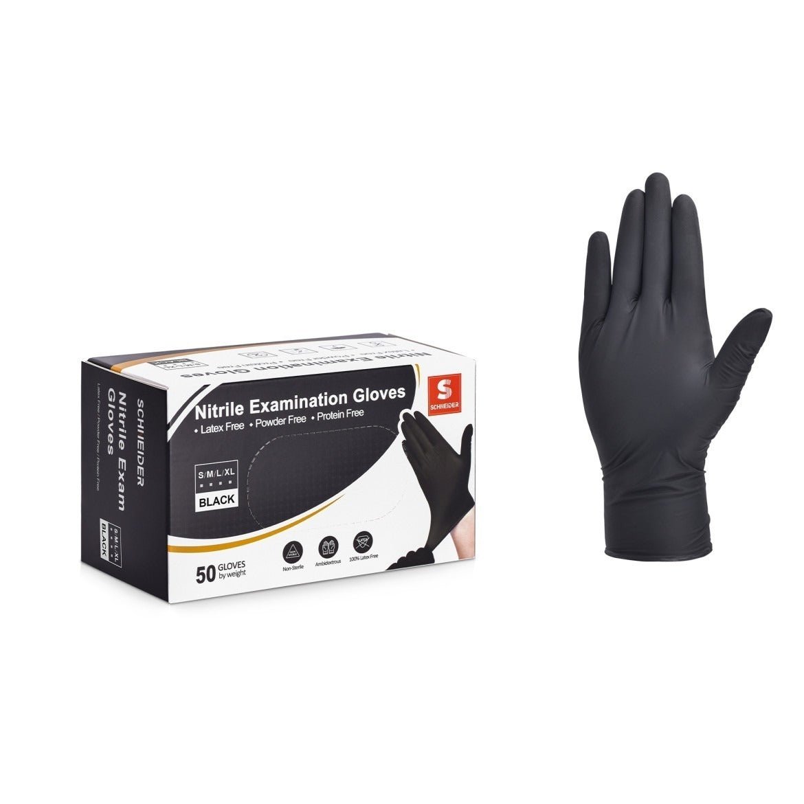 Schneider Disposable Nitrile Exam Gloves Case Pack – Black, 4 Mil, NBFK71 Series, (20) x 50 Count Boxes (1000 Count)