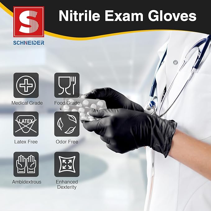 Schneider Nitrile Disposable Gloves Black - (NBFK61) clinics
