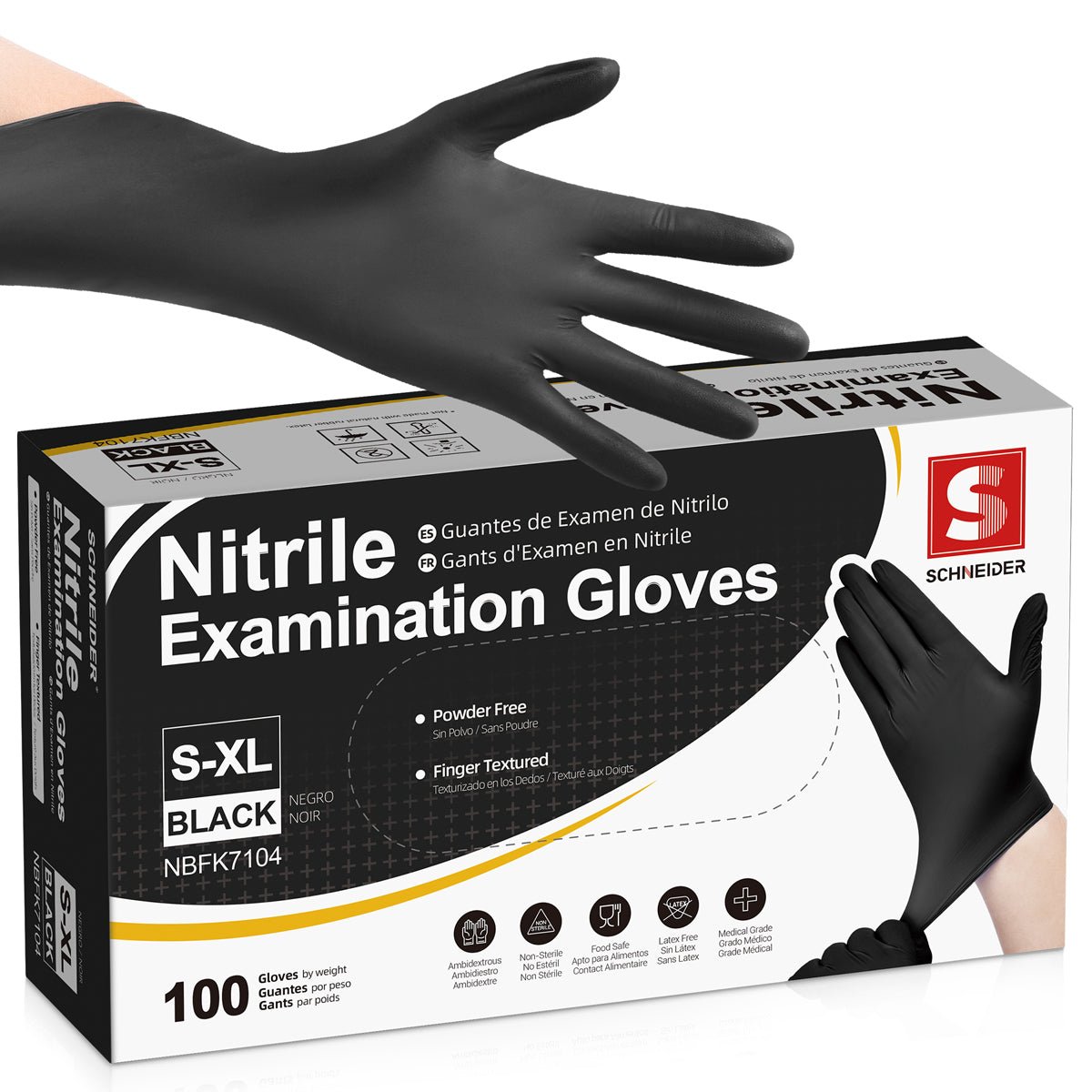 Schneider Nitrile Gloves Latex-Free 4Mil Disposable Gloves Black - (NBFK71)