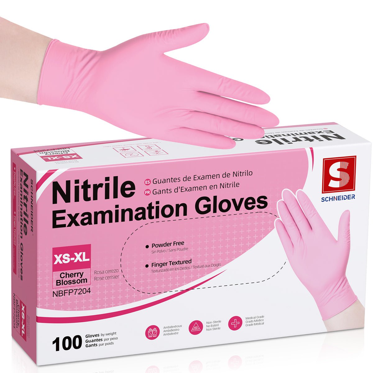 Schneider Nitrile Gloves Latex-Free 4Mil Disposable Gloves Cherry Blossom (NBFP72)