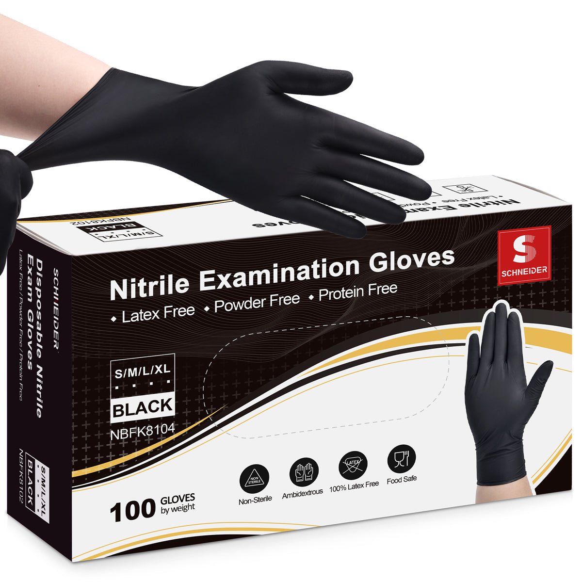 Schneider Nitrile Gloves Latex-Free 5Mil Disposable Gloves Black - (NBFK81) - SchneiderDirect.com