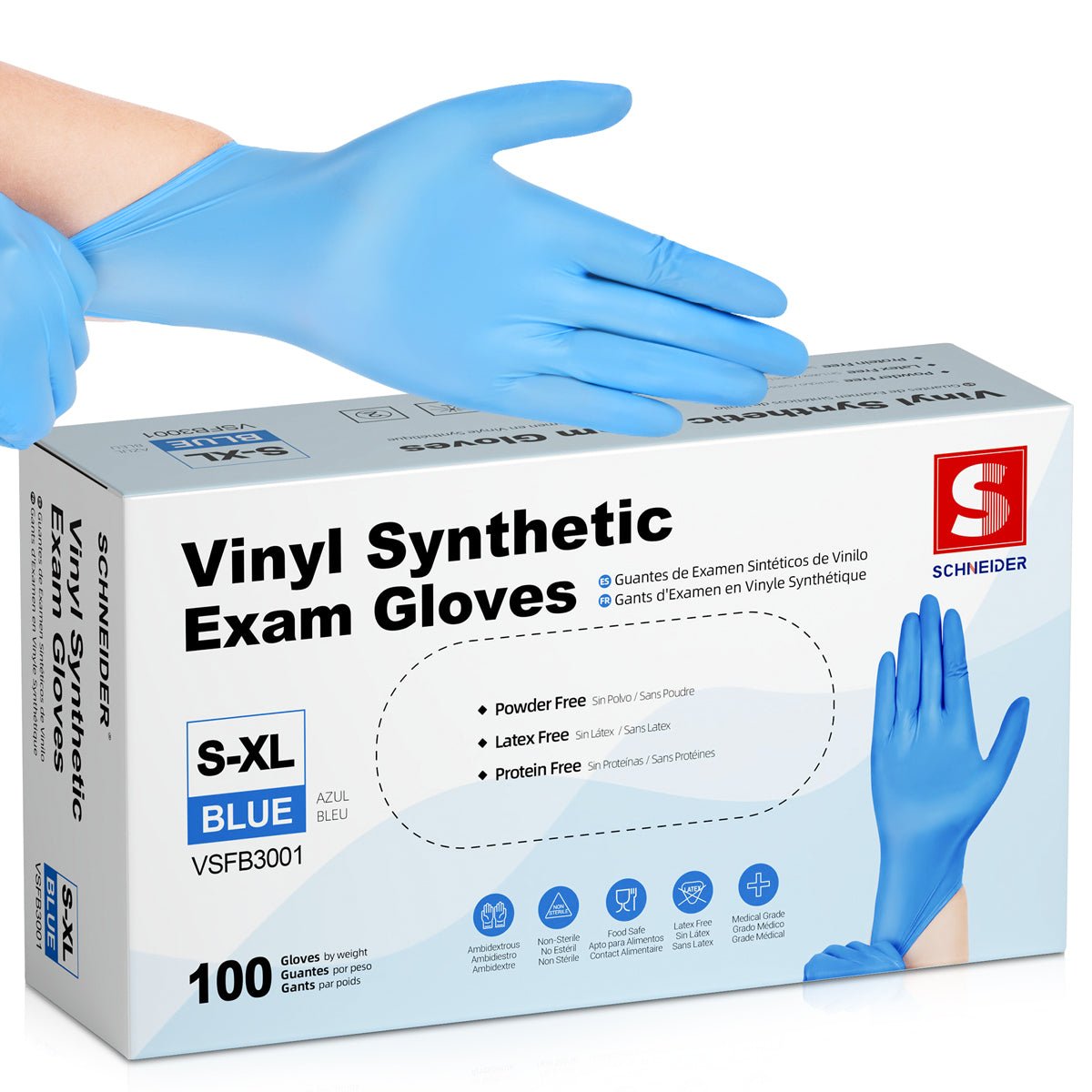 V.LASO CHOICE GLOVE Mサイズ 青 100枚入り10箱 Schneider Vinyl 4Mil Disposable Gloves Blue - (VSFB30)