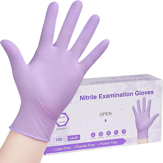 SwiftGrip Disposable Light-Duty Nitrile Exam Gloves Case Pack – Lilac, 3 Mil, EN35Q Series, (10) x 100 Count Boxes (1000 Count)