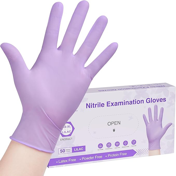 SwiftGrip Disposable Light-Duty Nitrile Exam Gloves Case Pack – Lilac, 3 Mil, EN35Q Series, (20) x 50 Count Boxes (1000 Count)