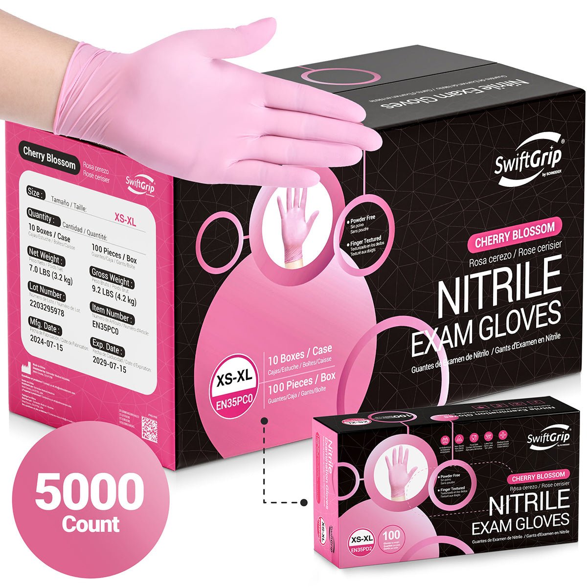 SwiftGrip Nitrile Gloves Cherry Blossom, 3mil, 5,000 Count - (EN35PDX-C)
