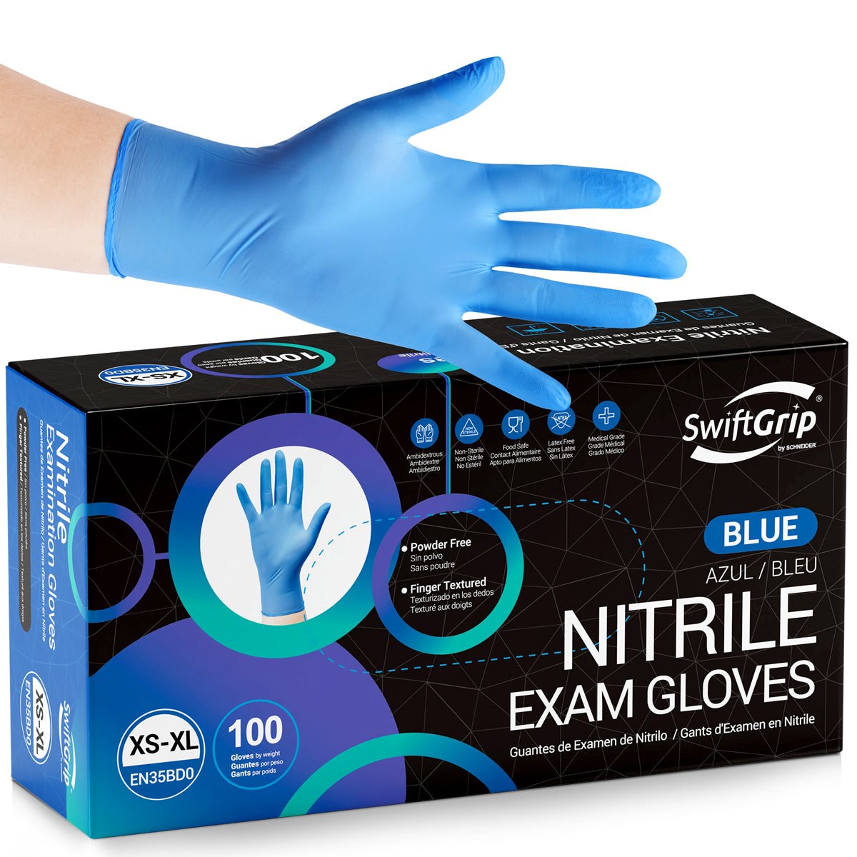 SwiftGrip Nitrile Gloves Latex-Free 3Mil Disposable Gloves Blue
