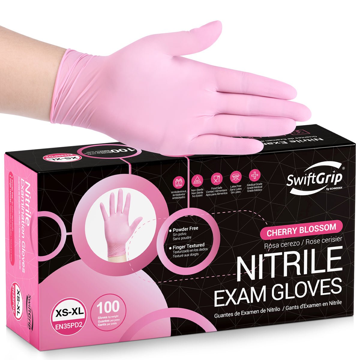 専用 ハリプ PINK SwiftGrip Nitrile 3Mil Disposable Gloves Cherry Blossom - (EN35P)