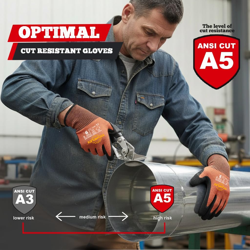TitanFlex Cut Resistant Gloves, ANSI A5, with Sandy Nitrile Grip, Orange - (CN34-330-AK)
