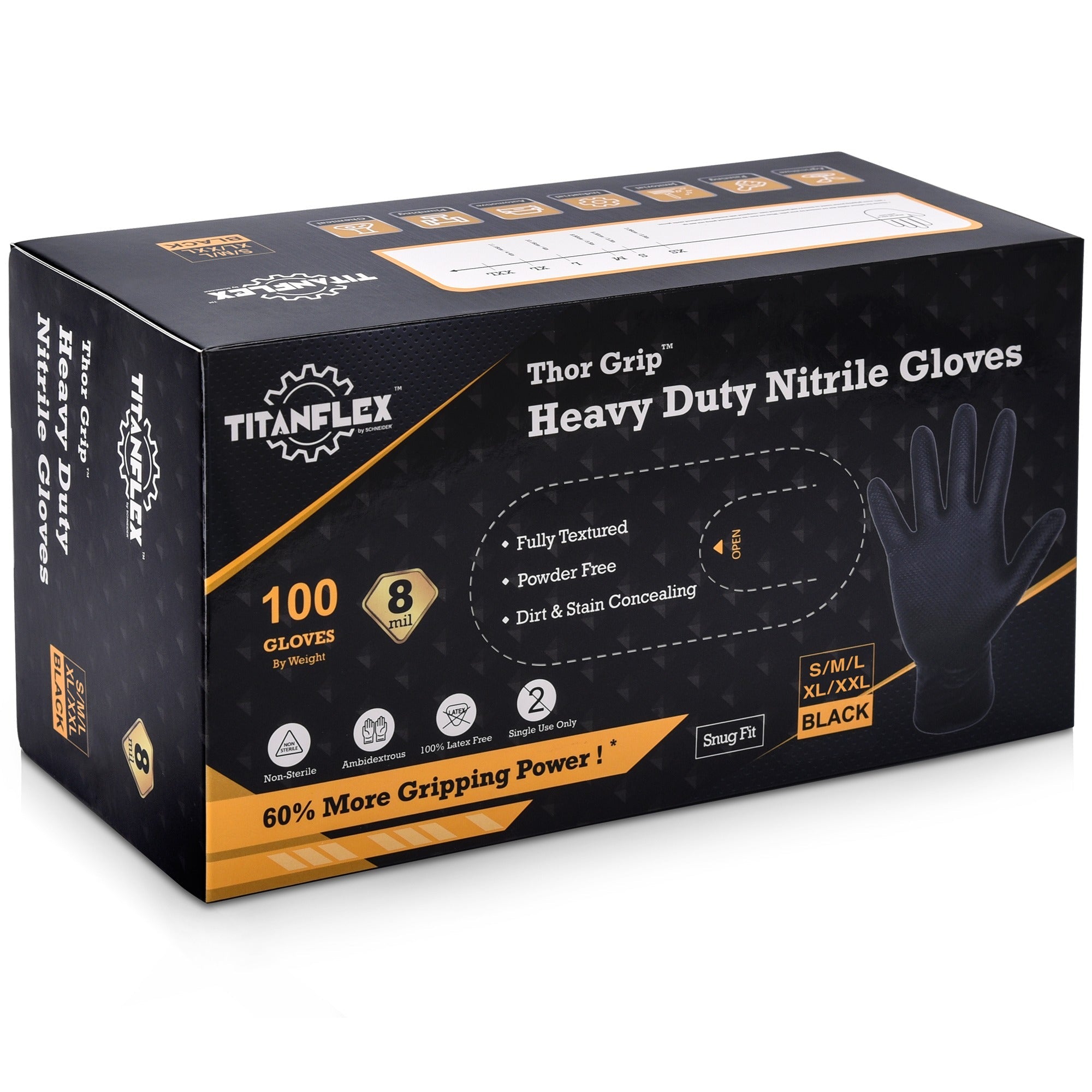 TitanFlex HD45K Series Black Heavy Duty Nitrile Gloves, with Raised Diamond Texture, 100ct Box