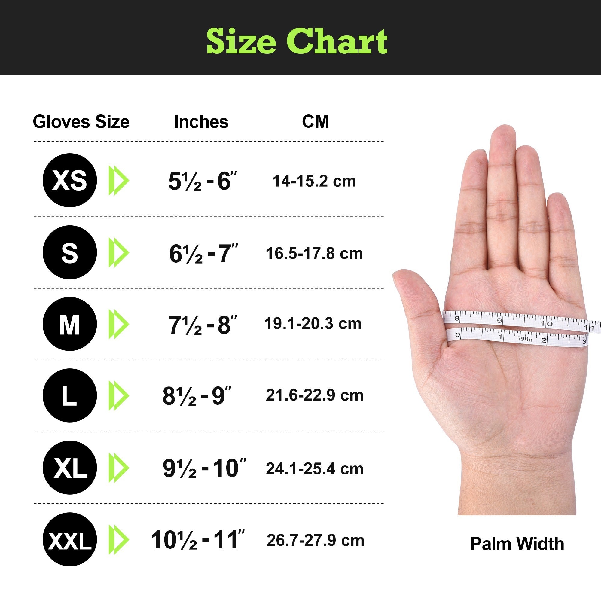 TitanFlex Green Nitrile Gloves - Size Chart