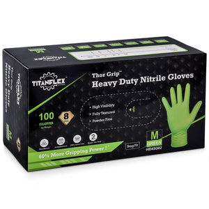 TitanFlex HD45G Series Green Heavy Duty Industrial Nitrile Gloves, Medium, Box of 100