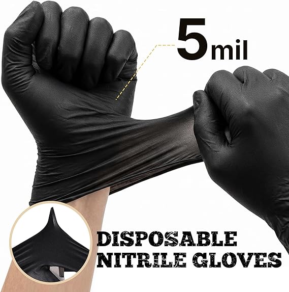 TitanFlex Nitrile Gloves Latex-Free 5 Mil, Fully Textured, Black Disposable Gloves - (HD12K)