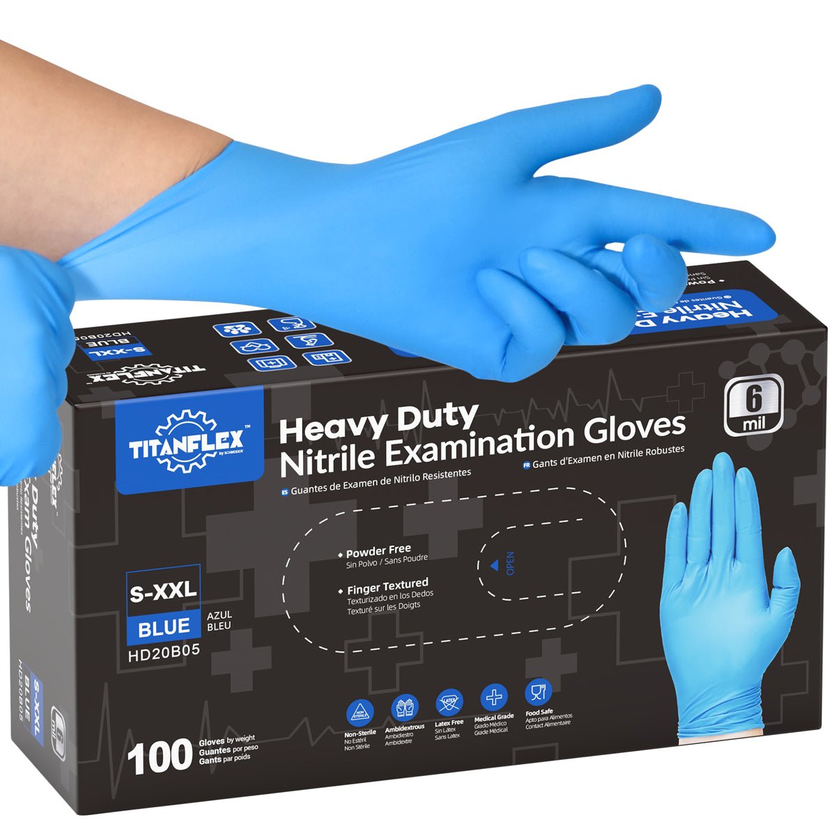 TitanFlex Nitrile Disposable Gloves Blue 6 Mil (HD20B)
