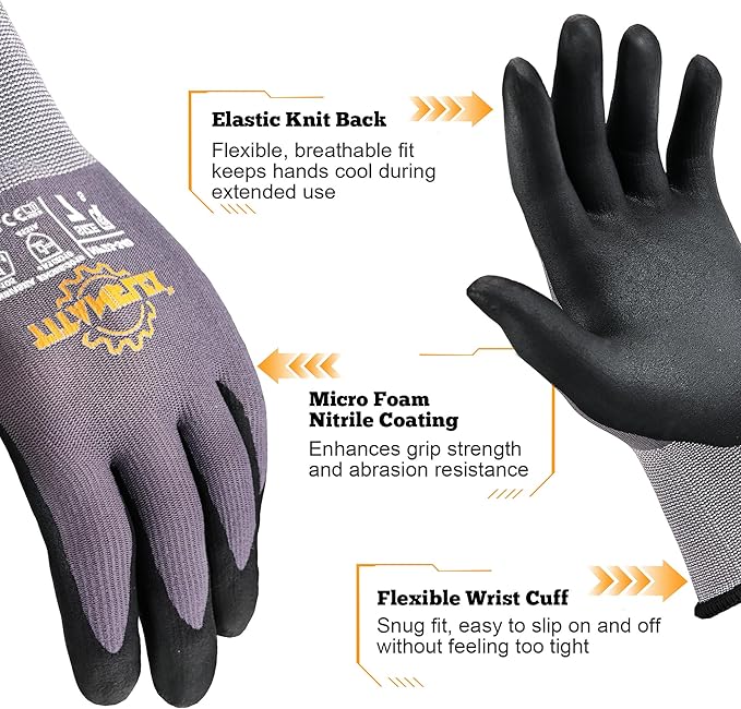 TitanFlex Work Gloves Case Pack – NP23 Series - Microfoam Nitrile Coated, Seamless Knit Nylon with Grip & Touchscreen, (12) x 12 Pair Pack Case (144 Pairs)