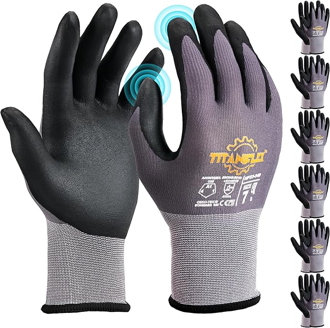 TitanFlex Work Gloves Case Pack – NP23 Series - Microfoam Nitrile Coated, Seamless Knit Nylon with Grip & Touchscreen, (12) x 12 Pair Pack Case (144 Pairs)