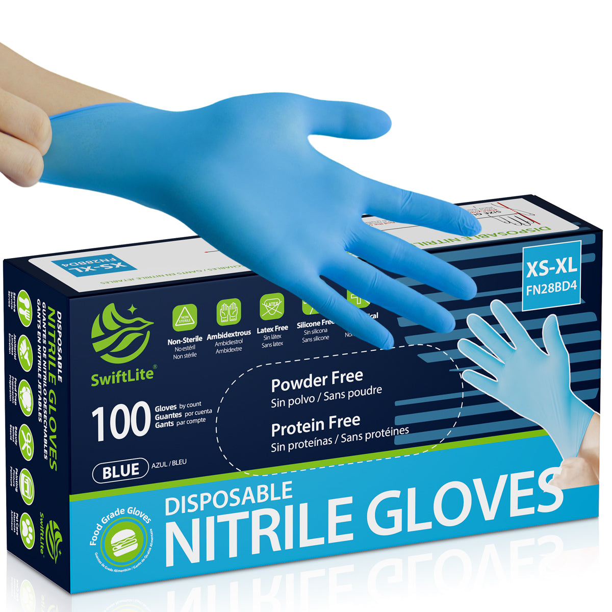 SwiftLite Nitrile Gloves Latex-Free 2.5Mil Disposable Gloves Blue - (FN28B)