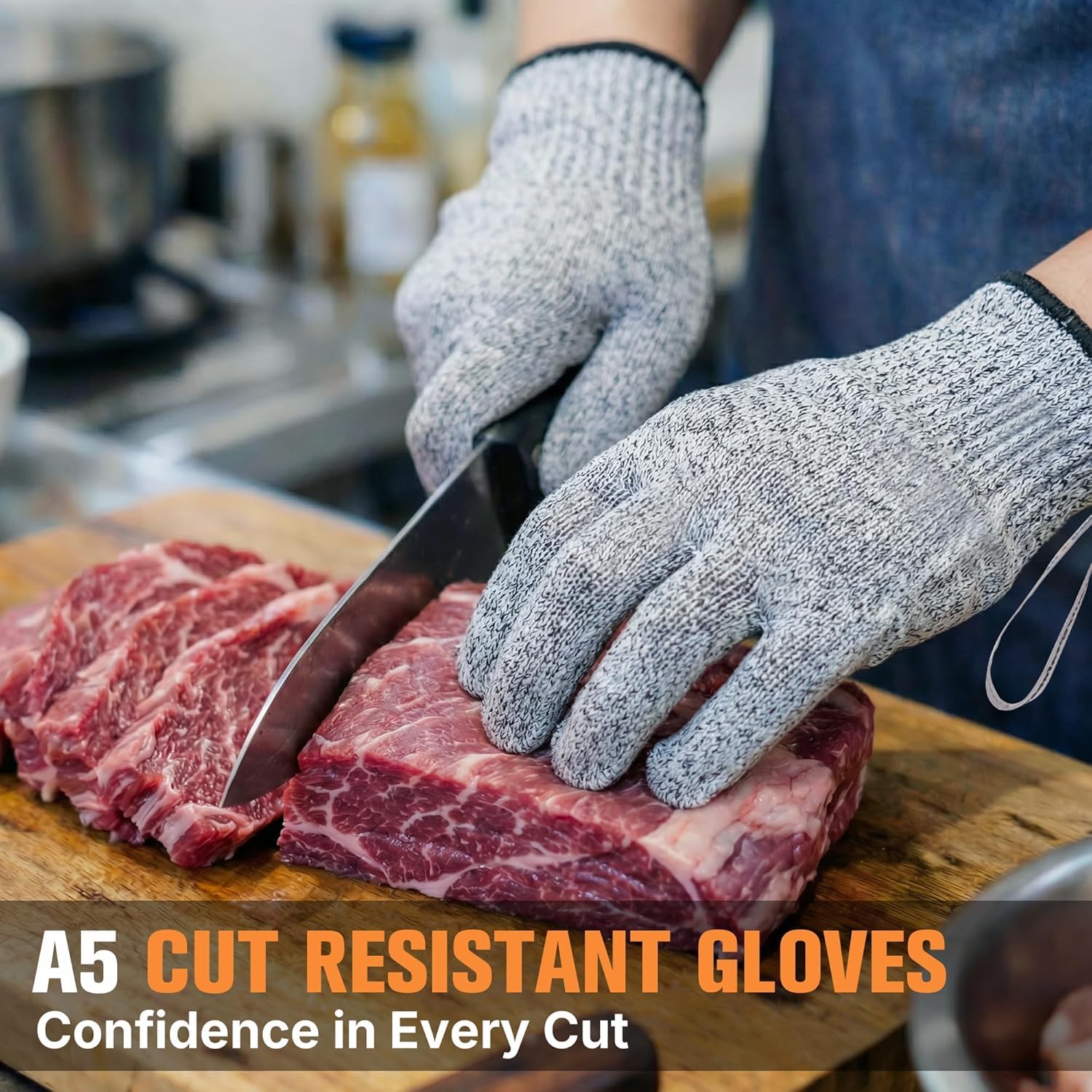 Safe & Savvy Cut Resistant Gloves, Level 5, Machine Washable, 1 Pair, Grey - (C310-S)