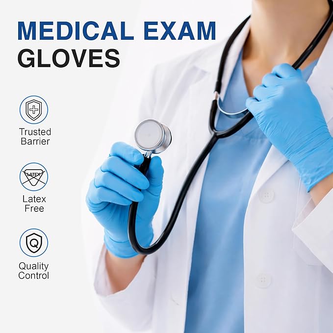 Guantes de nitrilo Schneider desechables de 4 milésimas de pulgada sin látex, azules (NBFT70) 