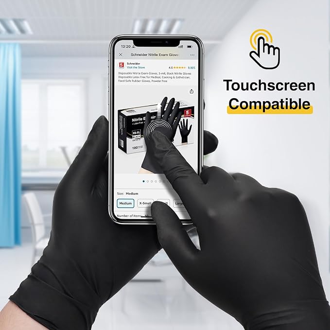Schneider Nitrile Disposable Gloves Black - (NBFK61) - phone