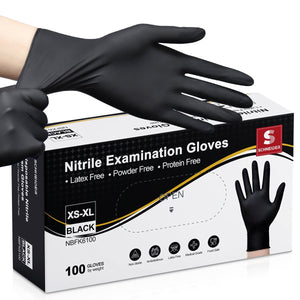 Schneider Vinyl Gloves, Latex-Free, 3Mil, Disposable, Gloves, Black, NBFK61, 100 Count, Medium
