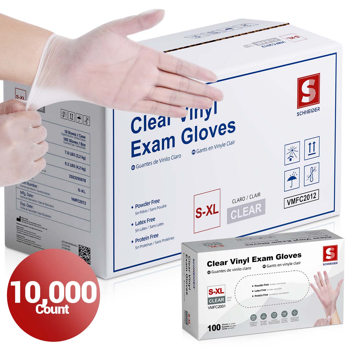 Schneider Vinyl Gloves Clear, 10,000 Count, 4Mil - (VMFC2001-C)