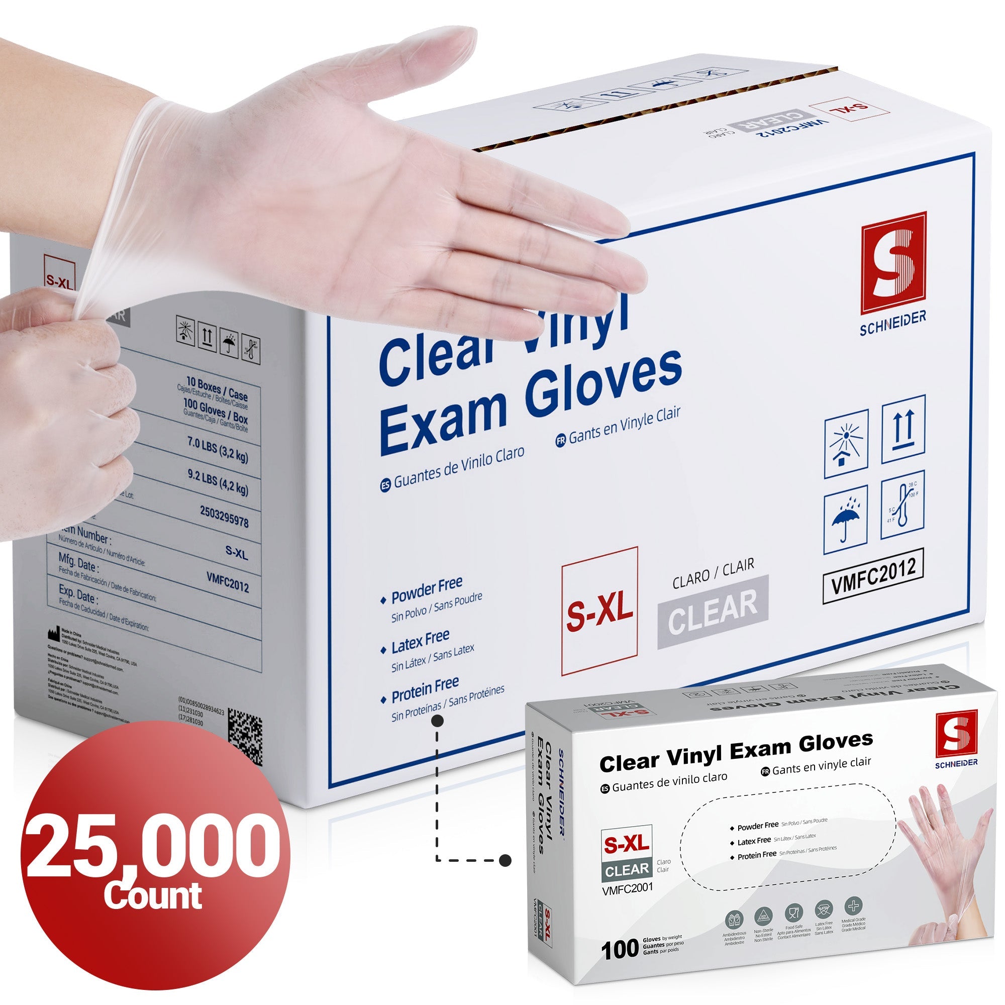 Guantes de vinilo transparentes Schneider, 25,000 unidades, 4 mil - (VMFC200X-C)
