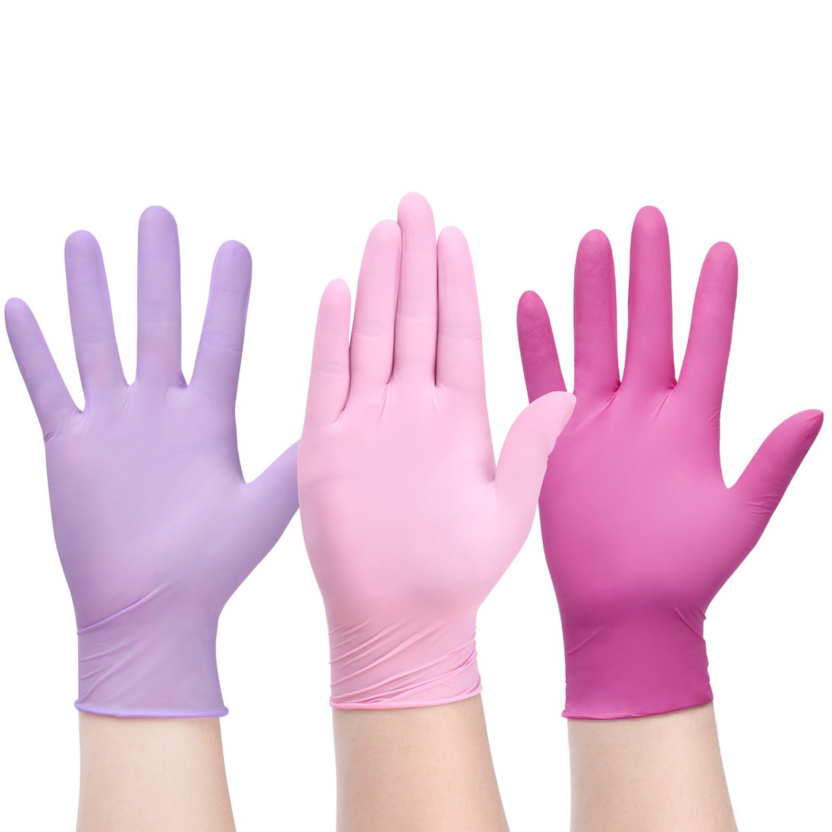 Three pairs of SwiftGrip gloves in purple, cherry blossom, and magenta on a white background
