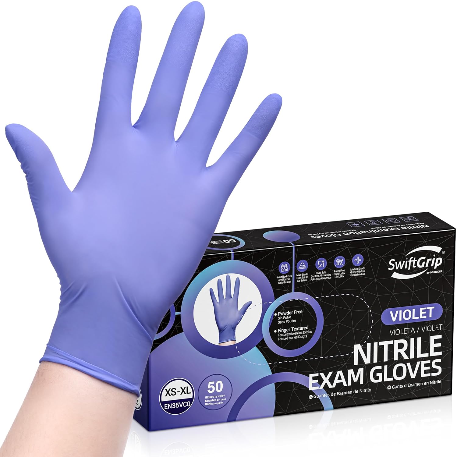 SwiftGrip Disposable Light-Duty Nitrile Exam Gloves 10x100 Case Pack - EN35U Violet - 3Mil - SchneiderDirect.com