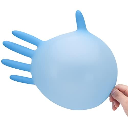 inflated blue medical gloves