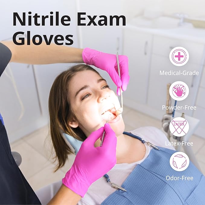 Nitrile Gloves Latex-Free 20x50 Case Pack 4Mil Disposable Gloves Fuchsia, SwiftGrip (EN35F)