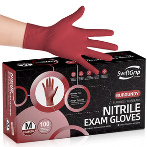 SwiftGrip Nitrile Gloves Latex-Free, 4Mil, Disposable Gloves, Burgundy, EN35U, 100 Count