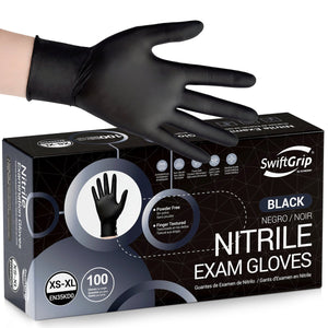 SwiftGrip Nitrile Gloves Latex-Free, 4Mil, Disposable Gloves, Black, EN35K, 100 Count