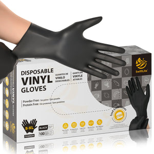 SwiftLite Vinyl Gloves, Latex-Free, 4Mil, Disposable Gloves, Black, FV40K, 100 Count, Medium
