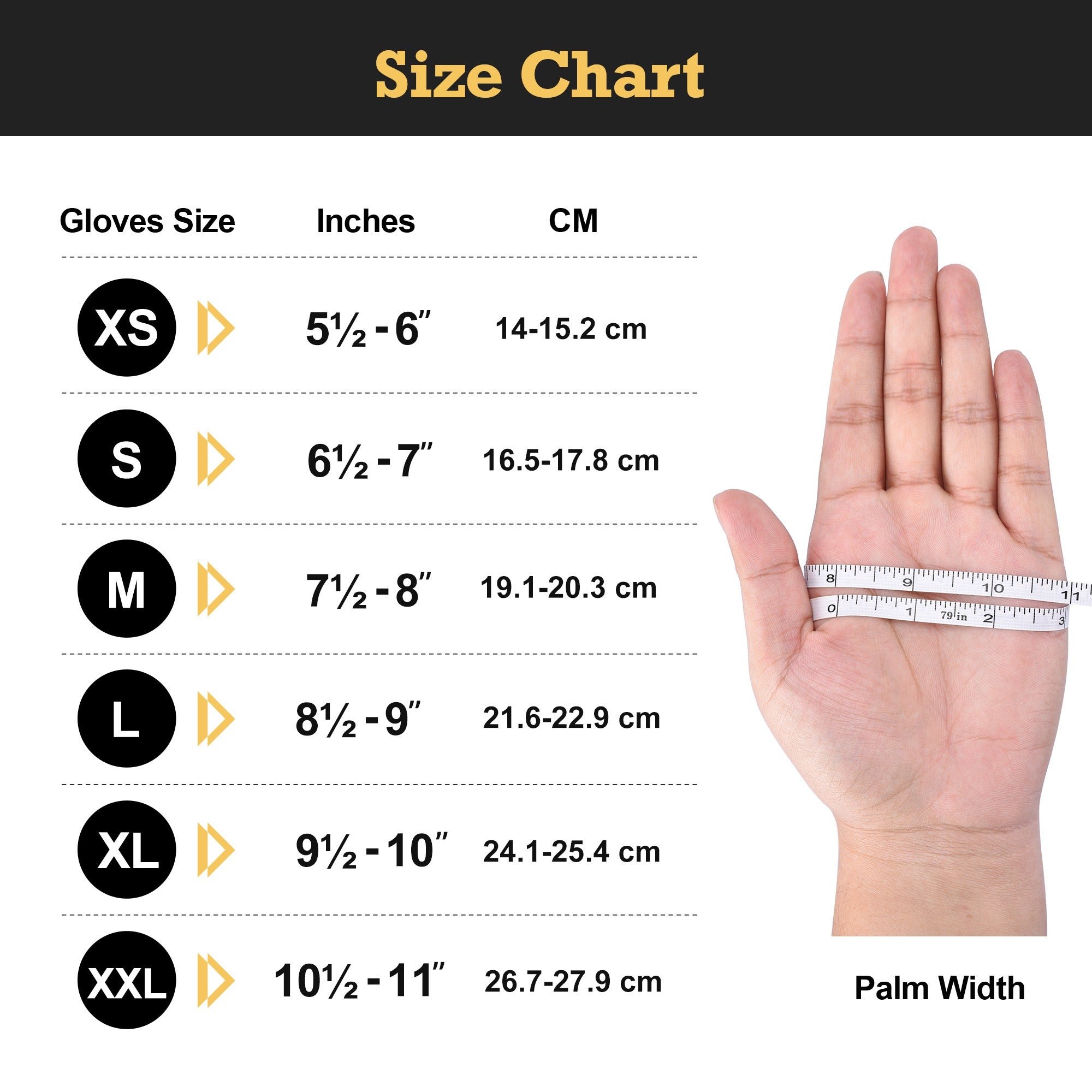 TitanFlex Black Nitrile Gloves - Size Chart
