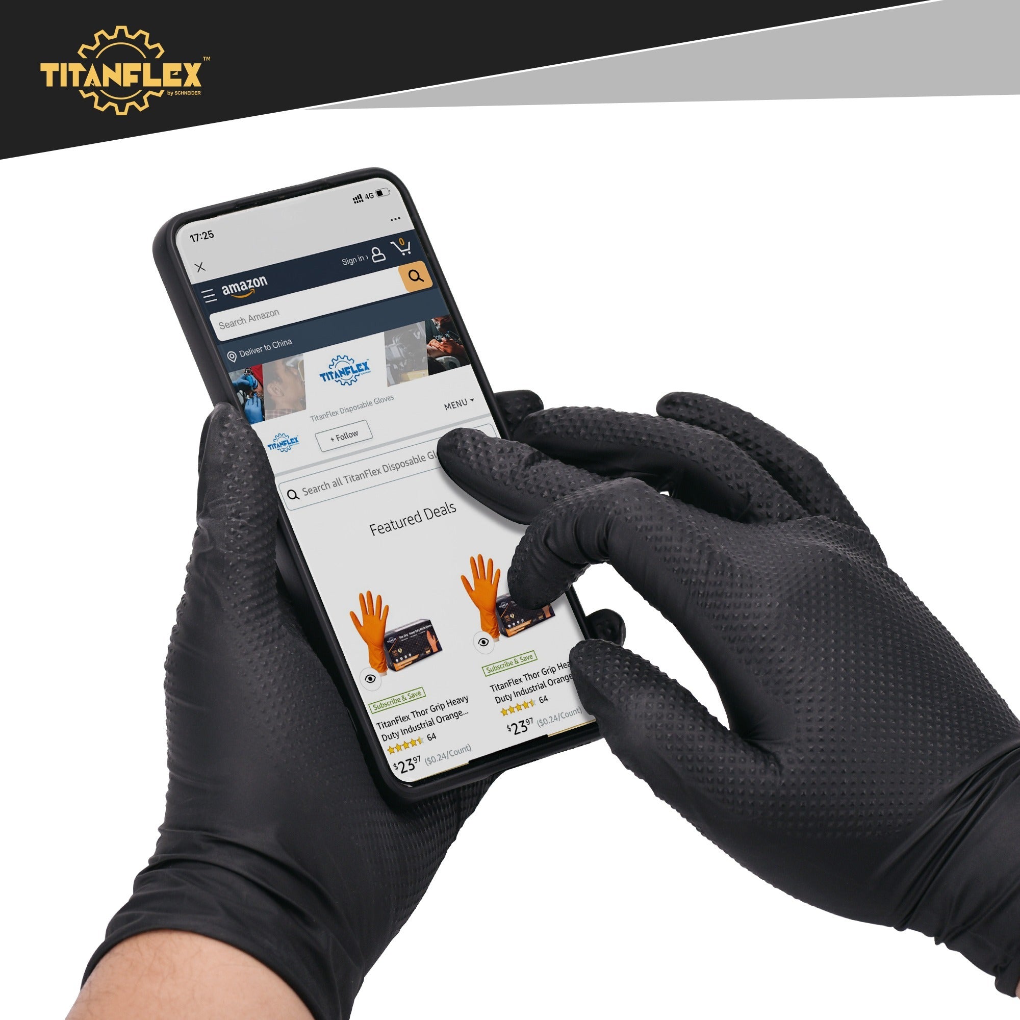 TitanFlex Nitrile Disposable Gloves Black 8 Mil Heavy Duty (HD45K)