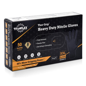 TitanFlex HD45K Series Black Heavy Duty Nitrile Gloves, with Raised Diamond Texture, 50ct Box, Size XXL
