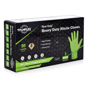 TitanFlex HD45G Series Green Heavy Duty Industrial Nitrile Gloves, Small, Box of 50