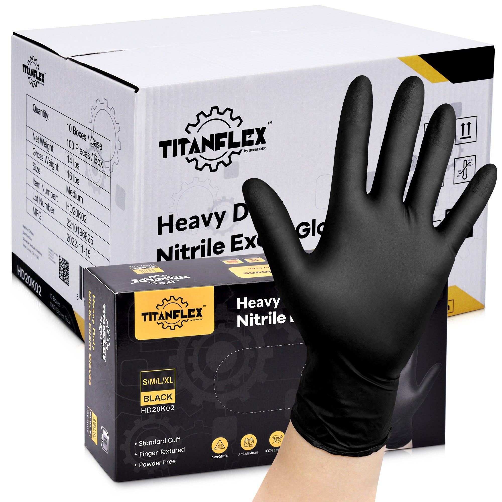 TitanFlex Nitrile 6Mil Disposable Gloves Black - (HD20K)