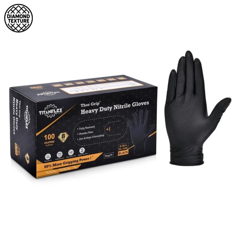 Nitrile Gloves Latex-Free 20x50 Case Pack 8Mil Disposable Gloves Black, TitanFlex (HD45K)