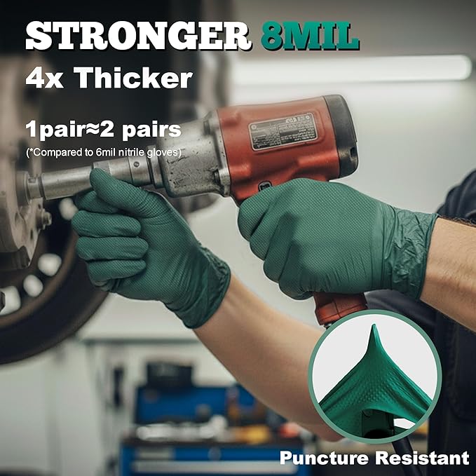 TitanFlex Heavy Duty Nitrile Gloves Latex-Free 8Mil Disposable Gloves Dark Green - (HD45X)