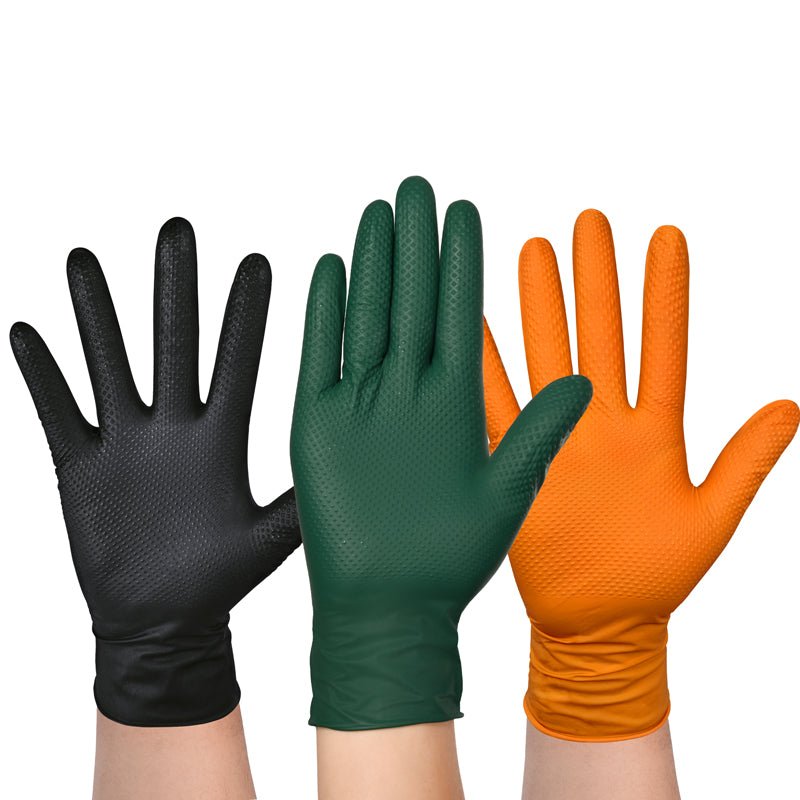TitanFlex Industrial Nitrile Bundle, 6Mil, Nitrile Disposable Gloves - Black, Dark Green & Orange - (HD25S1) hands