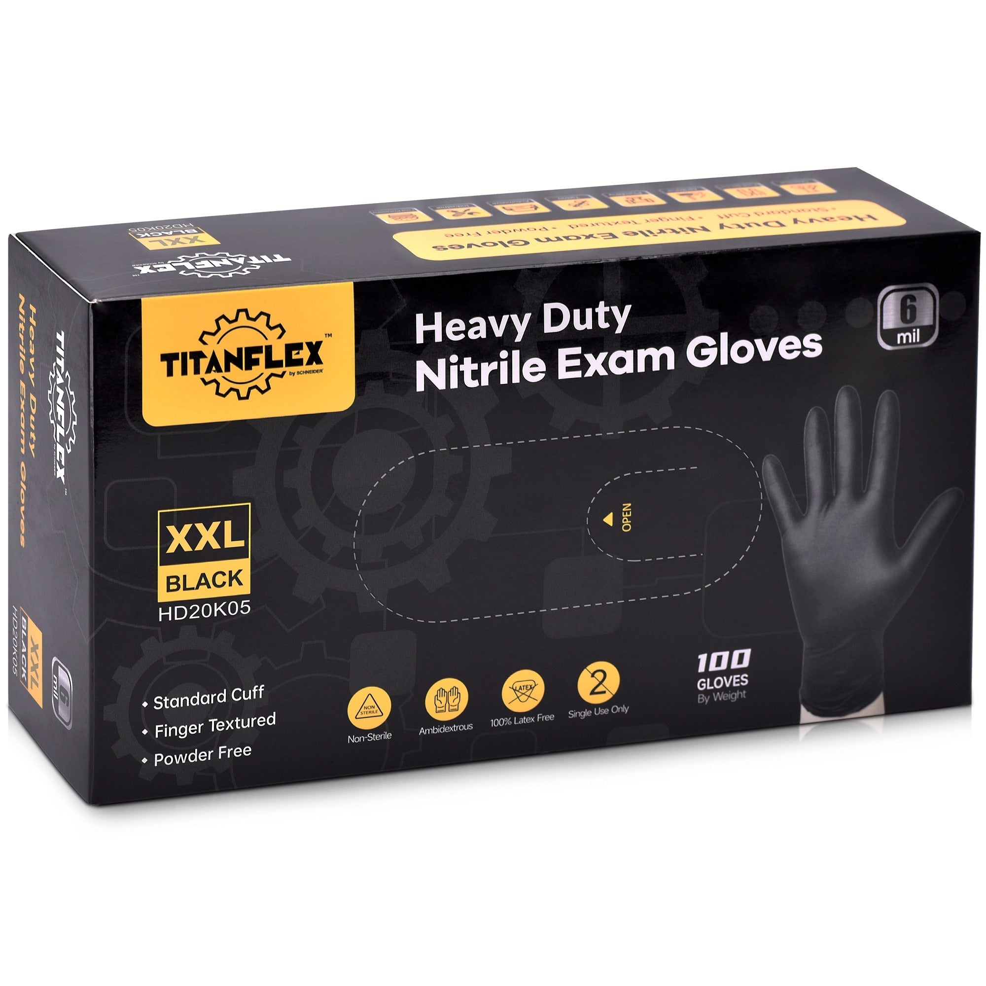 TitanFlex Disposable Heavy-Duty Nitrile Exam Gloves, Black, HD20K Series (6 mil), 100ct Box image 14