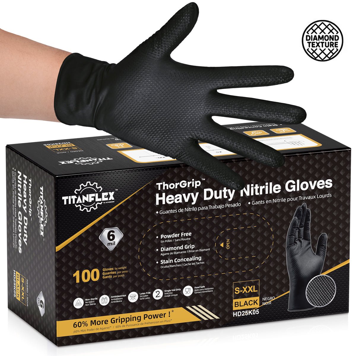TitanFlex Nitrile Gloves, Latex-Free, 6Mil, Disposable Gloves, Dark Green, HD25X, 100 Count, Large