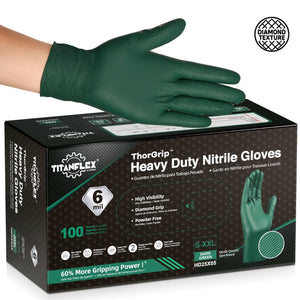TitanFlex Nitrile Gloves, Latex-Free, 6Mil, Disposable Gloves, Dark Green, HD25X, 100 Count, Large