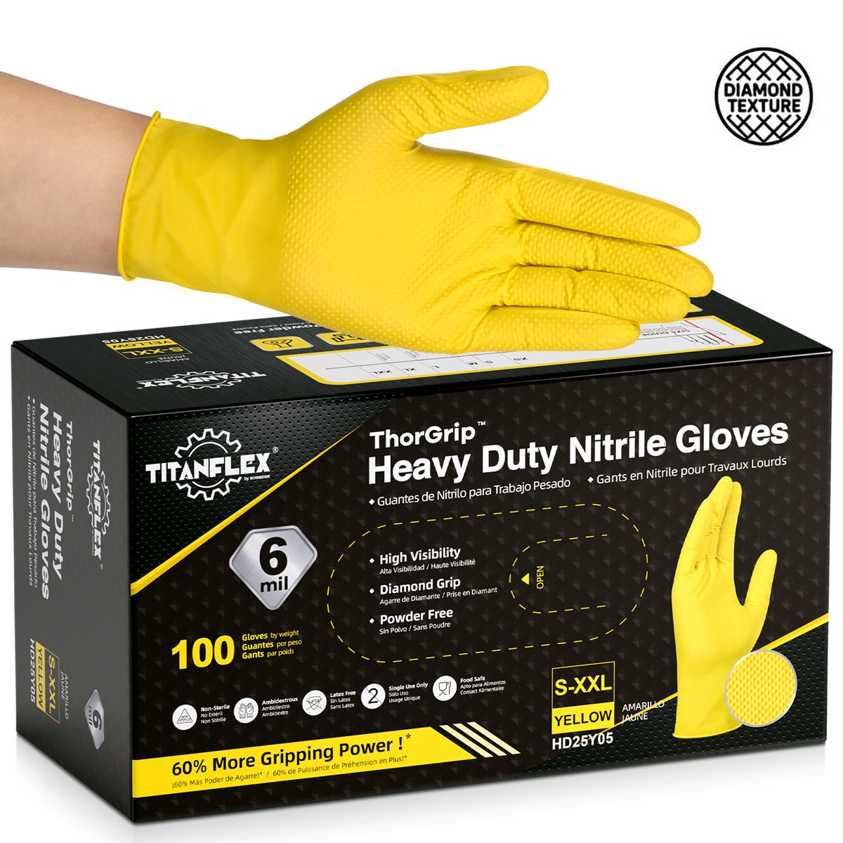 TitanFlex Nitrile Gloves, Latex-Free, 6Mil, Disposable Gloves, Yellow, HD25A, 100 Count, Large